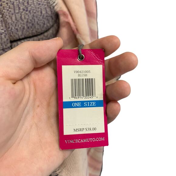 Vince Camuto Plaid Acrylic Fringe Scarf NWT One Size Blush Pink Soft Knit - Picture 2 of 6